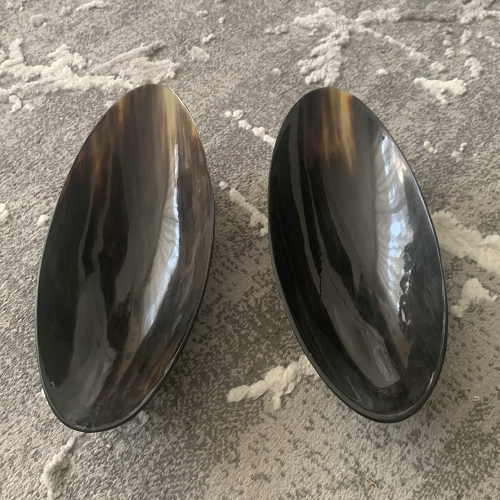 🐃 New! Set of 2 Brown Genuine Buffalo Horn Bowls